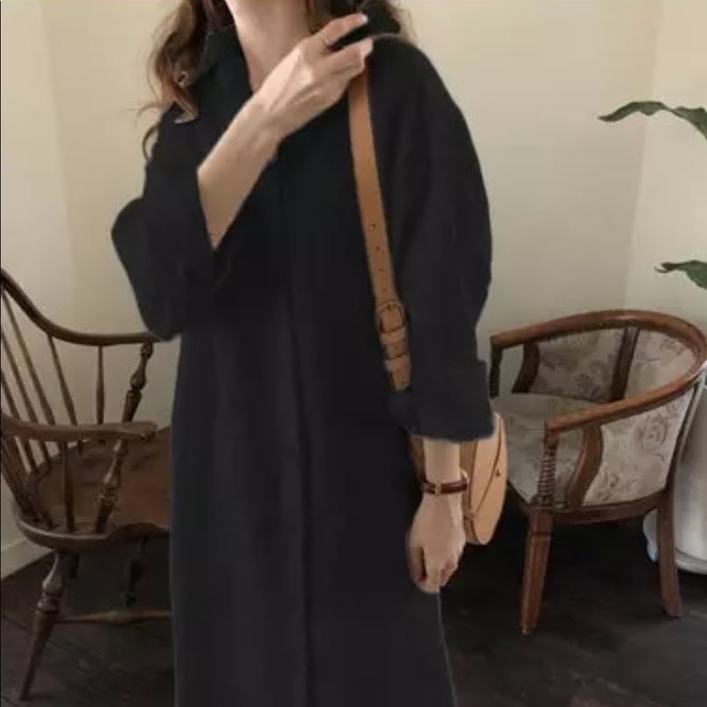 Shirt dress long women’s button collar top pockets white black - Picture 12 of 16